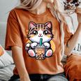 Boba Cat Drinking Boba Kitten Kawaii 日本人 男性 女性 キッズ レディースオーバーサイズコンフォートTシャツ Yam
