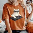 Dj Cat Techno Music Festival Lover Musician Women レディースオーバーサイズコンフォートTシャツ Yam