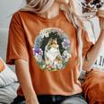 かわいい フラワー シェルティ 夏 花柄 シェットランド シープドッグ レディースオーバーサイズコンフォートTシャツ Yam