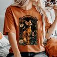 アビシニアン 猫 花 レディースオーバーサイズコンフォートTシャツ Yam