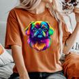 カラフル ペキニーズ犬の顔 かわいい 子犬好き 男性 女性 黒 レディースオーバーサイズコンフォートTシャツ Yam