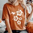 ハチドリ、ハイビスカス、花、男性、女性、子供 Tropical Hummingbird Hibiscus Flowers レディースオーバーサイズコンフォートTシャツ Yam
