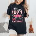 55歳 1971年5月 花柄 55歳 誕生日 男性 女性 レディースオーバーサイズコンフォートTシャツ Black