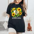 82歳 祝福された愛されたひまわりの花 ハート 82歳の誕生日 レディースオーバーサイズコンフォートTシャツ Black