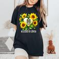 88歳 祝福された愛されたひまわりの花 ハート 88歳の誕生日 レディースオーバーサイズコンフォートTシャツ Black