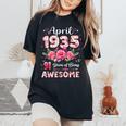 91歳 1935年4月 花柄 91歳 誕生日 男性 女性 レディースオーバーサイズコンフォートTシャツ Black