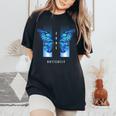 Blue Butterfly Beautiful Butterfly 長袖tシャツ レディースオーバーサイズコンフォートTシャツ Black