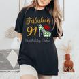 Fabulous Queen 91歳の誕生日クルーパーティ隊のお祝い 長袖tシャツ レディースオーバーサイズコンフォートTシャツ Black