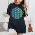 Flower Of Life 宇宙のポジティブなエネルギー フラワーオブライフ 長袖tシャツ レディースオーバーサイズコンフォートTシャツ Black