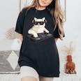 Dj Cat Techno Music Festival Lover Musician Women レディースオーバーサイズコンフォートTシャツ Black