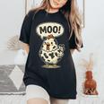 Moo 鶏 牛 農場 動物 ユーモア 男性 女性 キッズ 4 レディースオーバーサイズコンフォートTシャツ Black