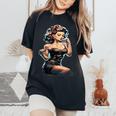 Pinup Girl ジュークボックス レコード音楽プレーヤー ヴィンテージ レディースオーバーサイズコンフォートTシャツ Black