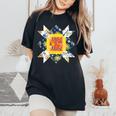 Quilters クラシック風防キルトブロック 花柄パッチワーク レディースオーバーサイズコンフォートTシャツ Black