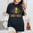 Save The Bees 花、じんましん、アースデイ、環境、平和 レディースオーバーサイズコンフォートTシャツ Black