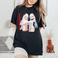 Waifu セクシー アニメ 女の子 メガネ 角 和風 レディースオーバーサイズコンフォートTシャツ Black
