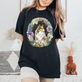 かわいい フラワー シェルティ 夏 花柄 シェットランド シープドッグ レディースオーバーサイズコンフォートTシャツ Black