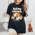 かわいいイングリッシュブルドッグ Momma Bullie Love At Firstight レディースオーバーサイズコンフォートTシャツ Black