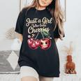 さくらんぼが大好きな女の子チェリーフルーツ好き レディースオーバーサイズコンフォートTシャツ Black