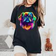 カラフル ペキニーズ犬の顔 かわいい 子犬好き 男性 女性 黒 レディースオーバーサイズコンフォートTシャツ Black