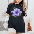 クレマチス 花 ボタニカル パープル フラワー レディースオーバーサイズコンフォートTシャツ Black