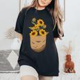 ゴッホ ひまわり ポケットアート 花柄 恋人スタイル 長袖tシャツ レディースオーバーサイズコンフォートTシャツ Black