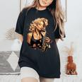 サックスを吹くピンナップの女の子 サックス奏者 ヴィンテージ レディースオーバーサイズコンフォートTシャツ Black