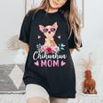 チワワの所有者のためのかわいいチワワのママサングラスの花 レディースオーバーサイズコンフォートTシャツ Black