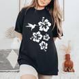ハチドリ、ハイビスカス、花、男性、女性、子供 Tropical Hummingbird Hibiscus Flowers レディースオーバーサイズコンフォートTシャツ Black