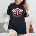 ピンクの蓮の花 曼荼羅 レディースオーバーサイズコンフォートTシャツ Black