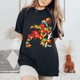 メープルの葉 秋 紅葉 日本美術 花の絵 花 日本画 新版画 レディースオーバーサイズコンフォートTシャツ Black