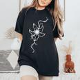 ラインアート 蘭の花 タトゥースタイル 長袖tシャツ レディースオーバーサイズコンフォートTシャツ Black