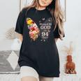 神に祝福され94年 蝶の花 94歳の誕生日 レディースオーバーサイズコンフォートTシャツ Black