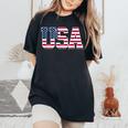米国 愛国的なアメリカ国旗 男性 女性 キッズ 男の子 女の子 Us レディースオーバーサイズコンフォートTシャツ Black