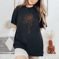 花シリーズ ひまわりシルエット スタイリッシュバージョン レディースオーバーサイズコンフォートTシャツ Black