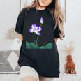 蓮の花シャツ 美しい紫蓮の花 レディースオーバーサイズコンフォートTシャツ Black