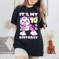 誕生日の女の子10歳、猫、ユニコーン、10歳の誕生日 レディースオーバーサイズコンフォートTシャツ Black