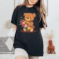 面白い花のテディベアコスチューム。 レディースオーバーサイズコンフォートTシャツ Black