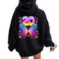 20 歳の誕生日、女の子 20 歳、蝶、数字 20 レディース オーバーサイズ パーカー バックプリント Black