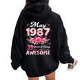 39歳 1987年5月 花柄 39歳 誕生日 男性 女性 レディース オーバーサイズ パーカー バックプリント Black