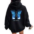 Blue Butterfly Beautiful Butterfly 長袖tシャツ レディース オーバーサイズ パーカー バックプリント Black