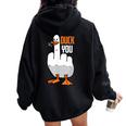Duck You Duck レディース オーバーサイズ パーカー バックプリント Black