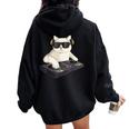 Dj Cat Techno Music Festival Lover Musician Women レディース オーバーサイズ パーカー バックプリント Black