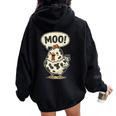 Moo 鶏 牛 農場 動物 ユーモア 男性 女性 キッズ 4 レディース オーバーサイズ パーカー バックプリント Black