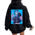 Japanese Anime Girl 日本のアニメの女の子 レディース オーバーサイズ パーカー バックプリント Black