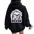 I Love My Boxer Dog Mom Dad Kawaii Dog Doodles ボクサー 犬 レディース オーバーサイズ パーカー バックプリント Black