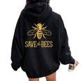 Save The Bees 花、じんましん、アースデイ、環境、平和 レディース オーバーサイズ パーカー バックプリント Black
