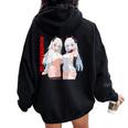 Waifu セクシー アニメ 女の子 メガネ 角 和風 レディース オーバーサイズ パーカー バックプリント Black