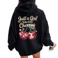 さくらんぼが大好きな女の子チェリーフルーツ好き レディース オーバーサイズ パーカー バックプリント Black