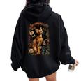 アビシニアン 猫 花 レディース オーバーサイズ パーカー バックプリント Black