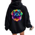 カラフル ペキニーズ犬の顔 かわいい 子犬好き 男性 女性 黒 レディース オーバーサイズ パーカー バックプリント Black